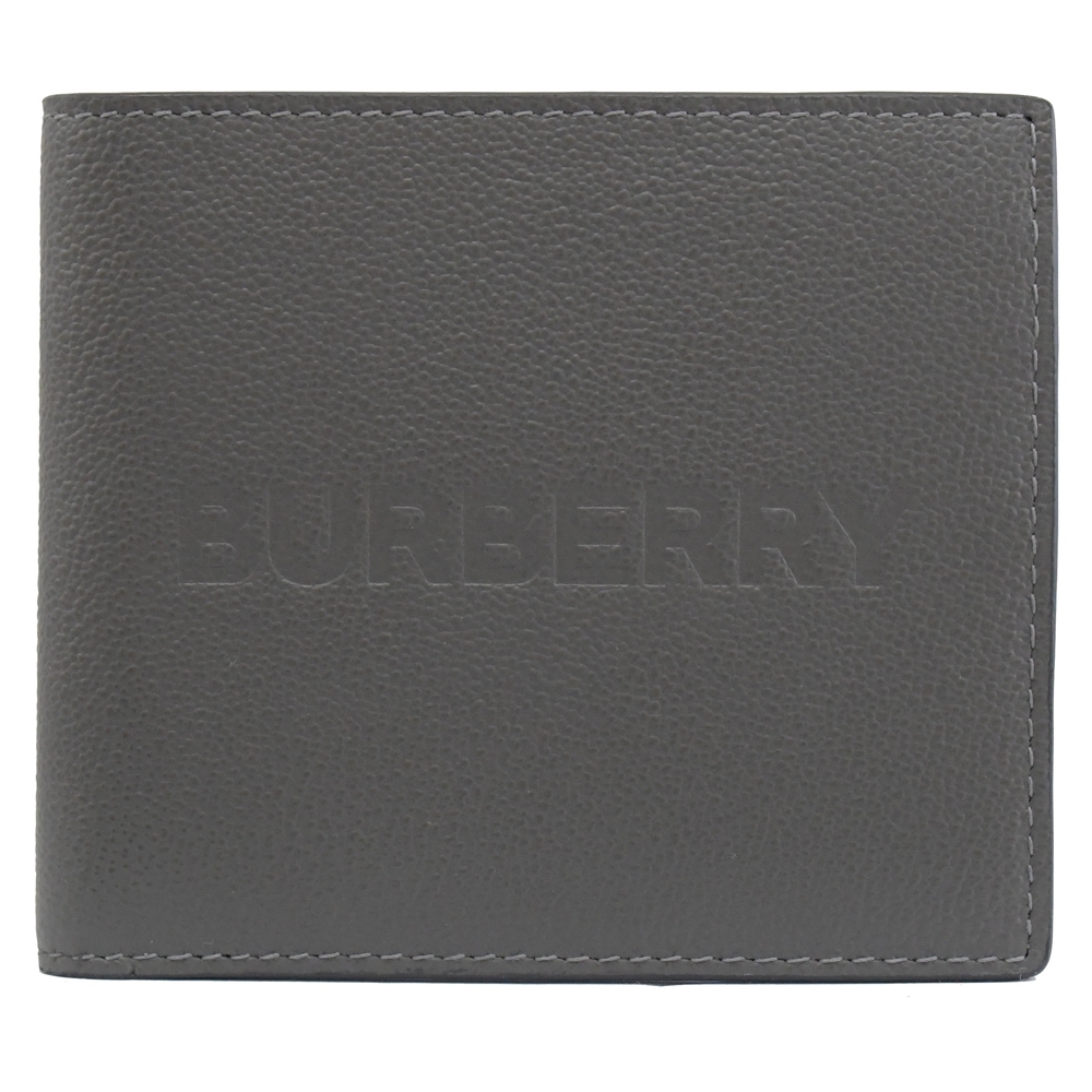 BURBERRY 巴寶莉 經典烙印LOGO牛皮八卡短夾.鐵灰