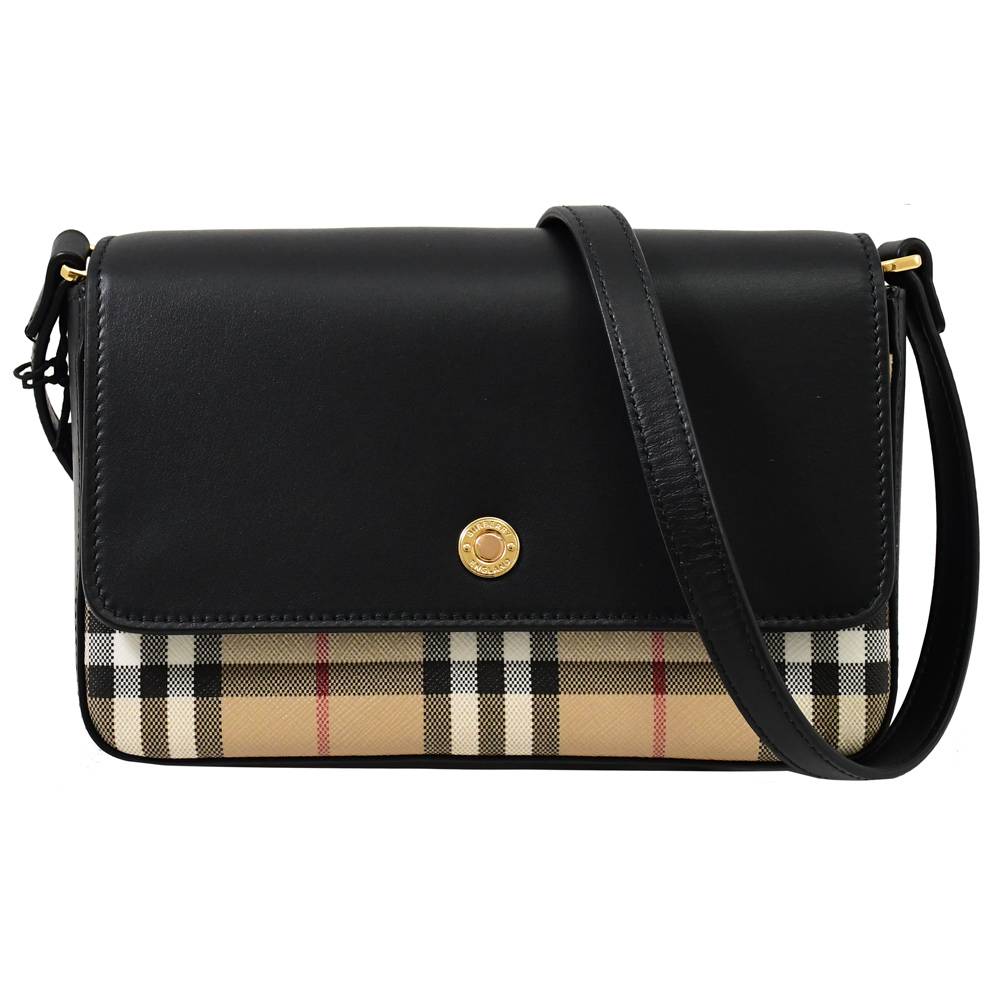 BURBERRY 巴寶莉 8065481 Penny 經典格紋翻蓋斜背包.黑/卡其