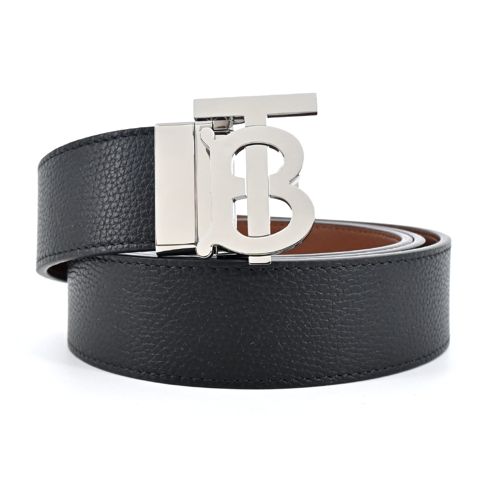 BURBERRY 巴寶莉 TB LOGO雙面兩用皮革男士皮帶(黑棕)