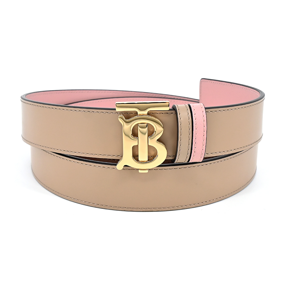 BURBERRY 巴寶莉 TB LOGO皮革雙面兩用皮帶(米色)