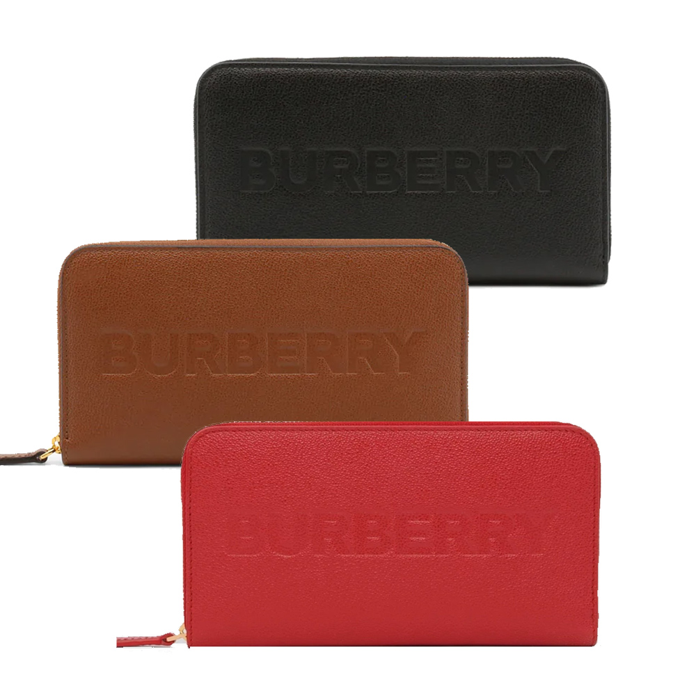 BURBERRY 巴寶莉 經典LOGO壓印牛皮拉鍊長夾(任選)