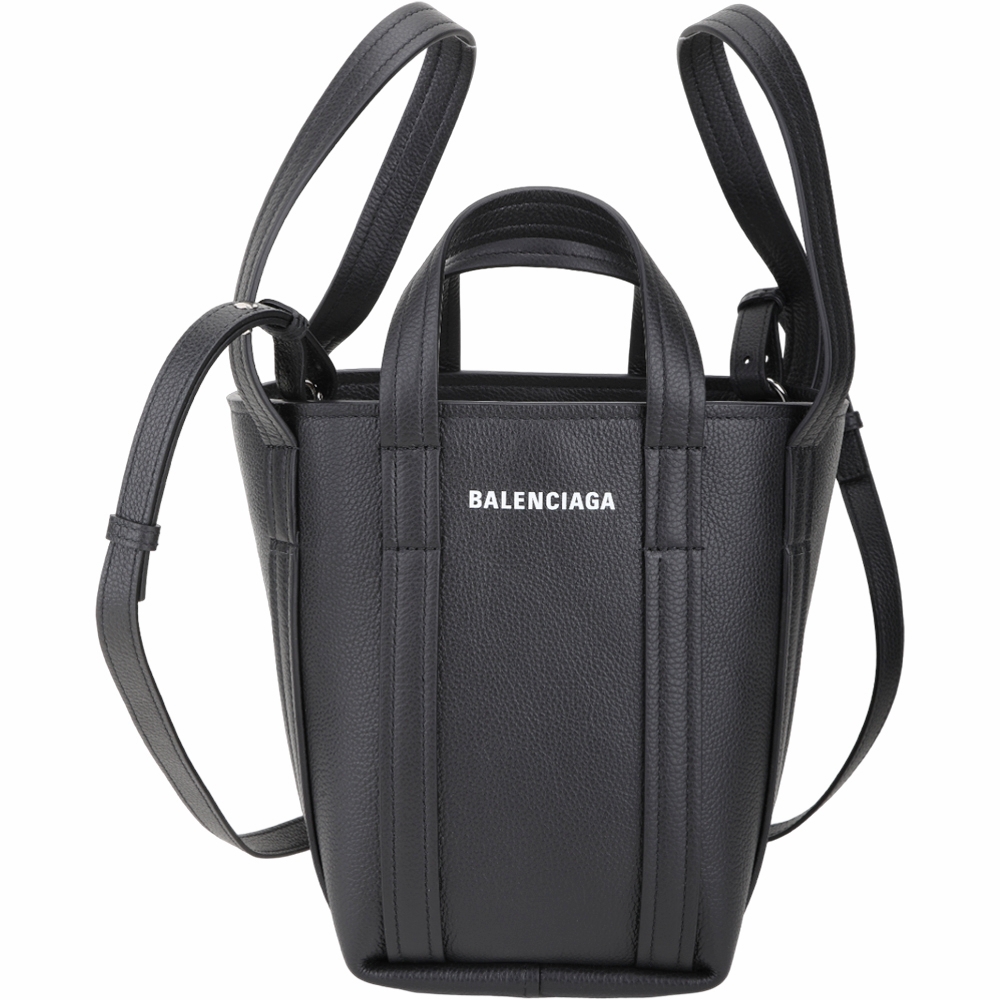 BALENCIAGA 巴黎世家 Everyday XS North-South 字母粒面牛皮雙提把/斜背托特包(黑色)