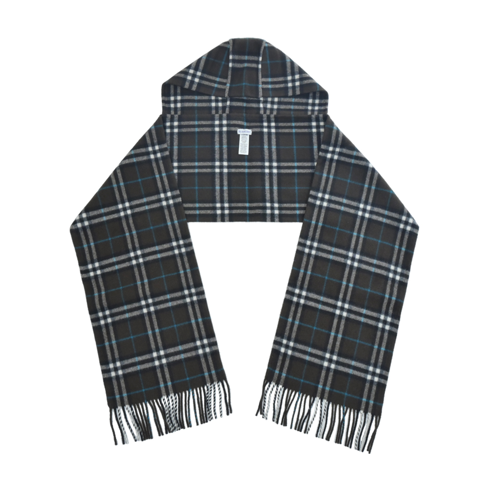 BURBERRY 巴寶莉 格紋羊絨連帽圍巾(棕色)(其他規格)