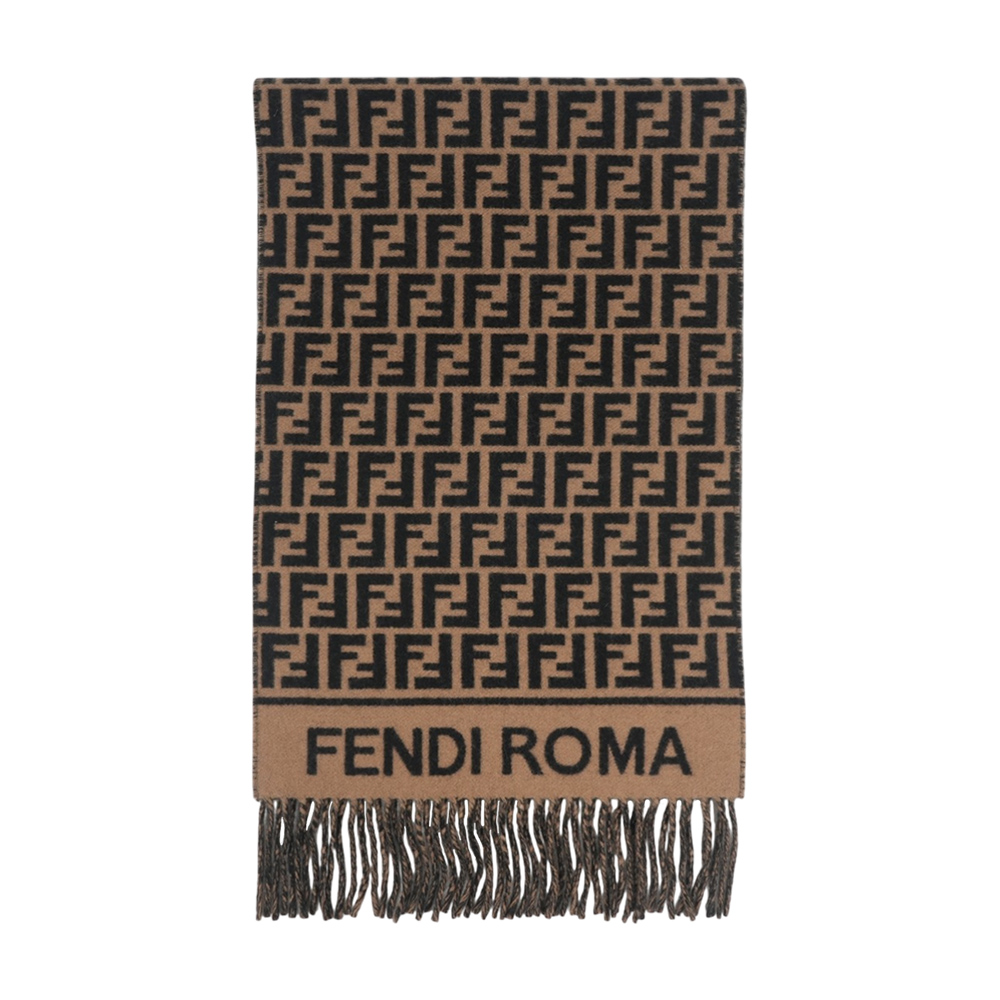 FENDI 芬迪 FF Logo 羊毛及喀什米爾圍巾(棕色)