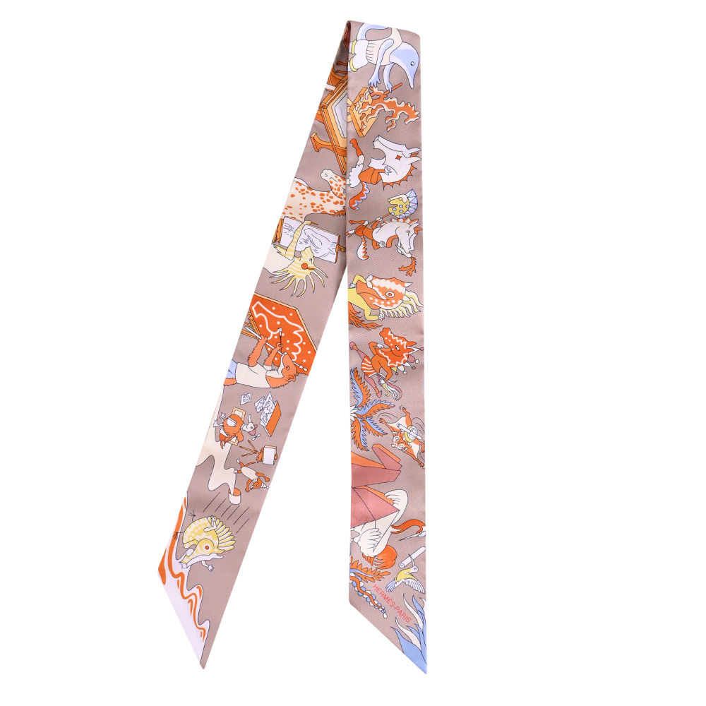 HERMES 愛馬仕 Academia Hippica Twilly 經典印花絲巾.米褐色