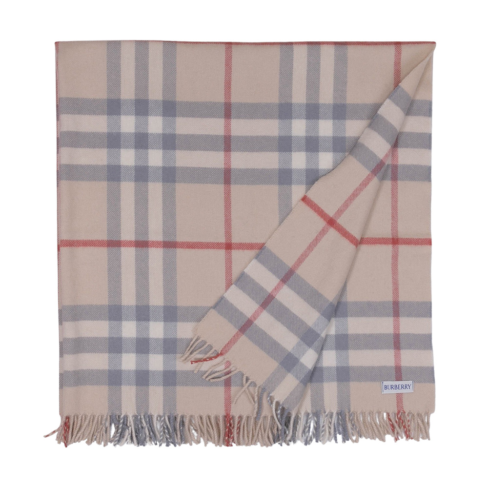 BURBERRY 巴寶莉 Icon 格紋90*90毛毯披巾(淡米色)