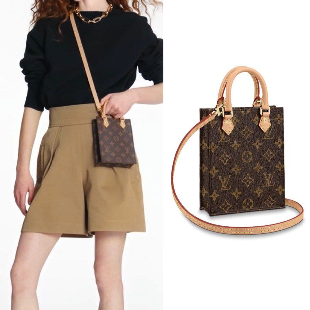 Louis Vuitton 路易威登 PETIT SAC PLAT 迷你手提斜背包(印花棕)