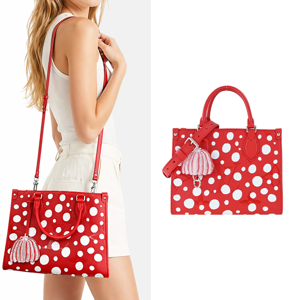 Louis Vuitton 路易威登 LV x YK Infinity Dots 圓點印花壓花粒面牛皮手提/肩背包(紅色)