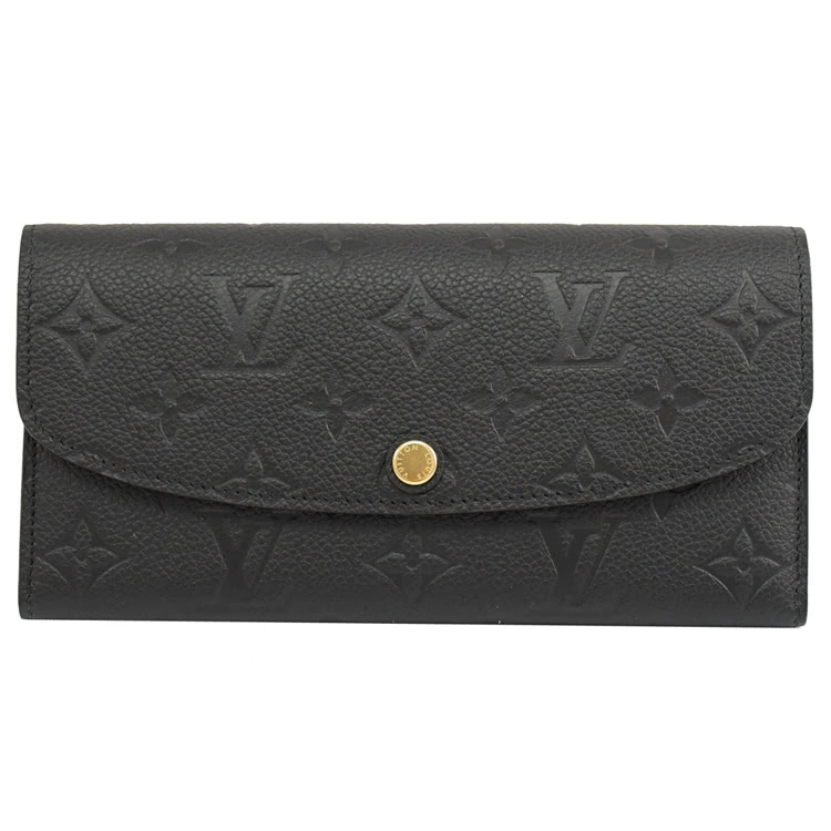 Louis Vuitton 路易威登 Louis Vuitton LV EMILIE 經典花紋全皮革壓紋扣式長夾.黑