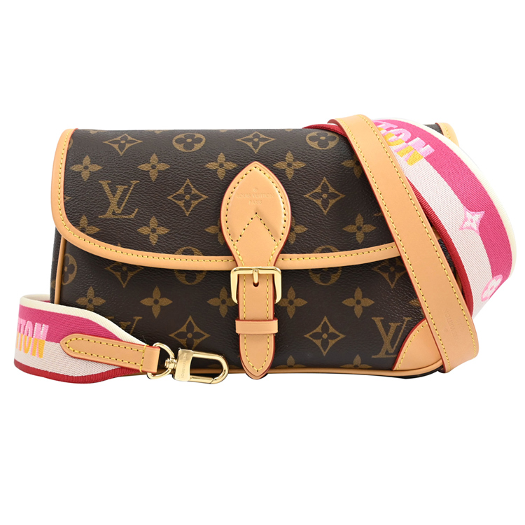 Louis Vuitton 路易威登 LV DIANE 經典Monogram帆布雙背帶肩斜兩用包.桃紅 現貨