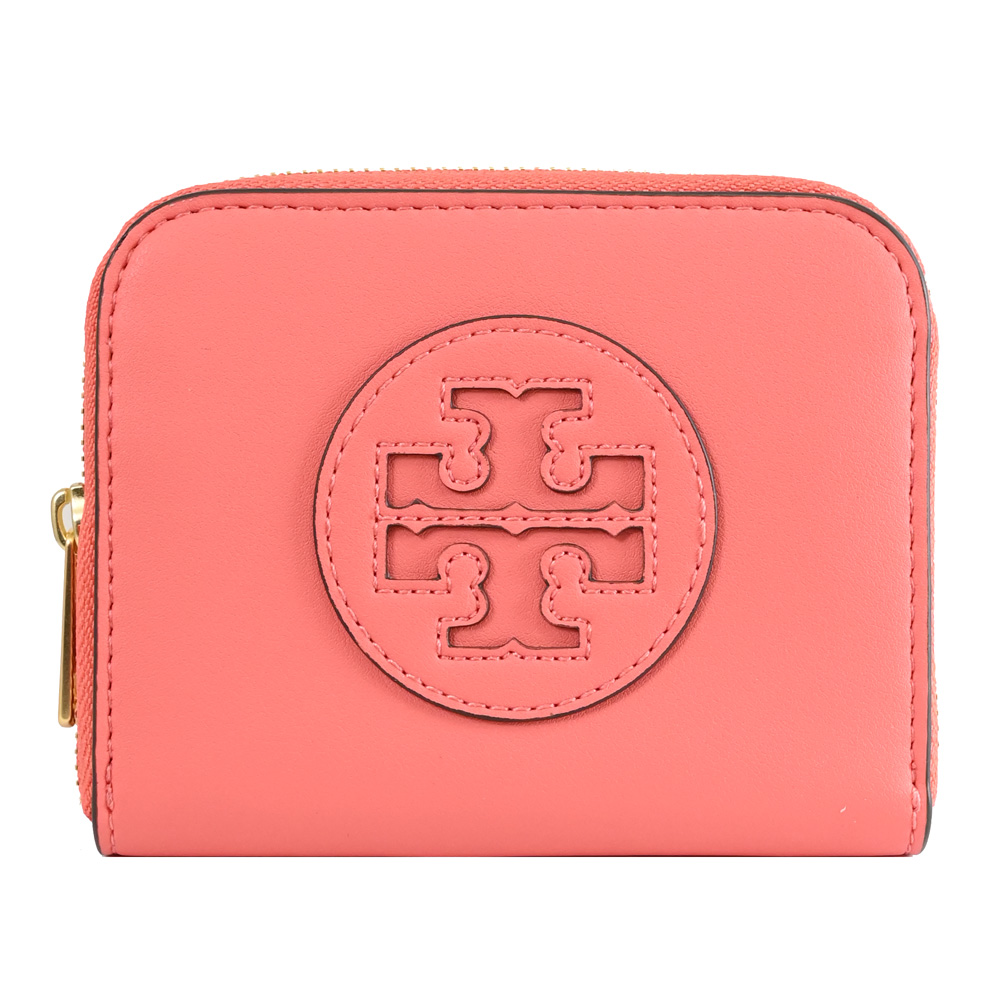 TORY BURCH 經典LOGO拉鍊卡片零錢包.珊瑚粉