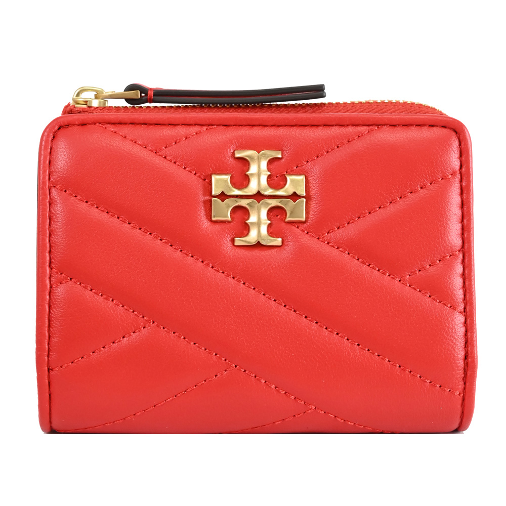 TORY BURCH 經典LOGO絎縫釦式零錢短夾.紅