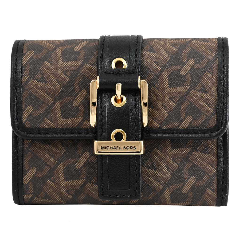 Michael Kors COLBY 金屬穿扣印花三折零錢短夾.深咖/黑