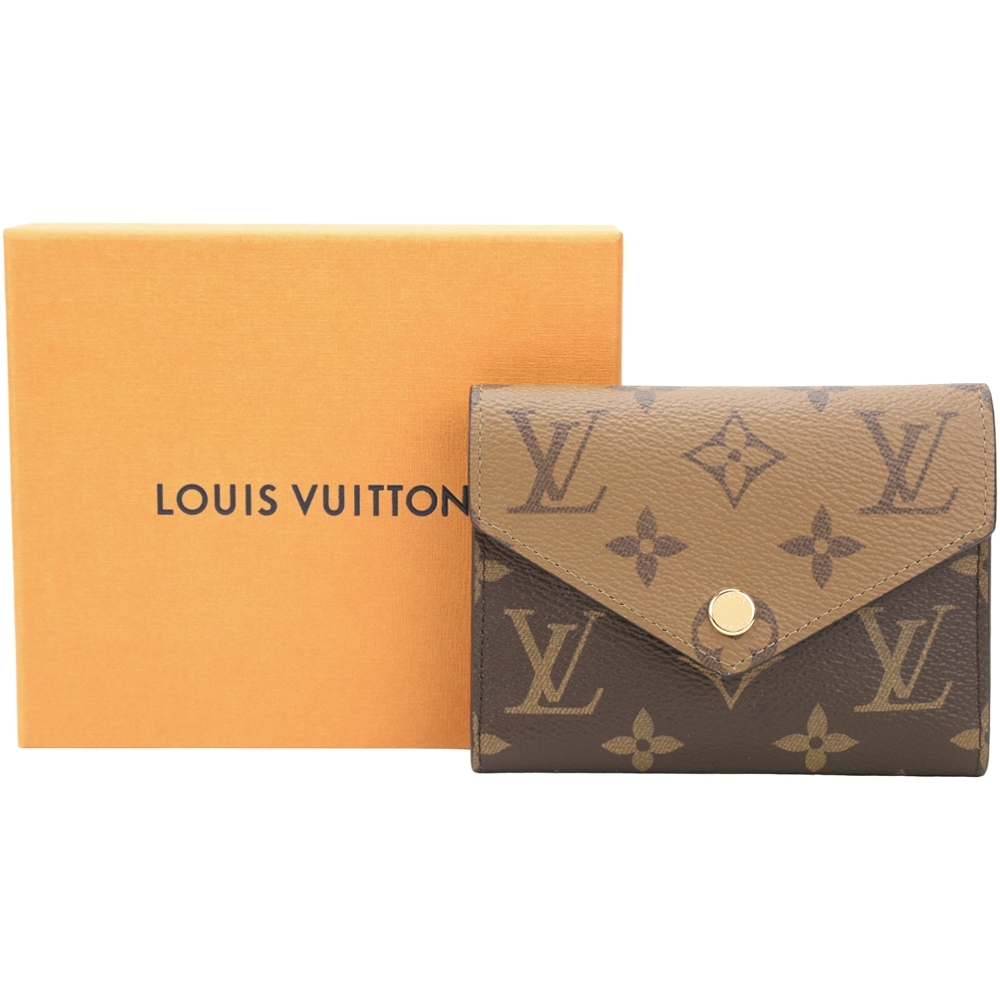 Louis Vuitton 路易威登 M81557 Victorine 雙色老花帆布信封三折短夾(咖啡x駝色)