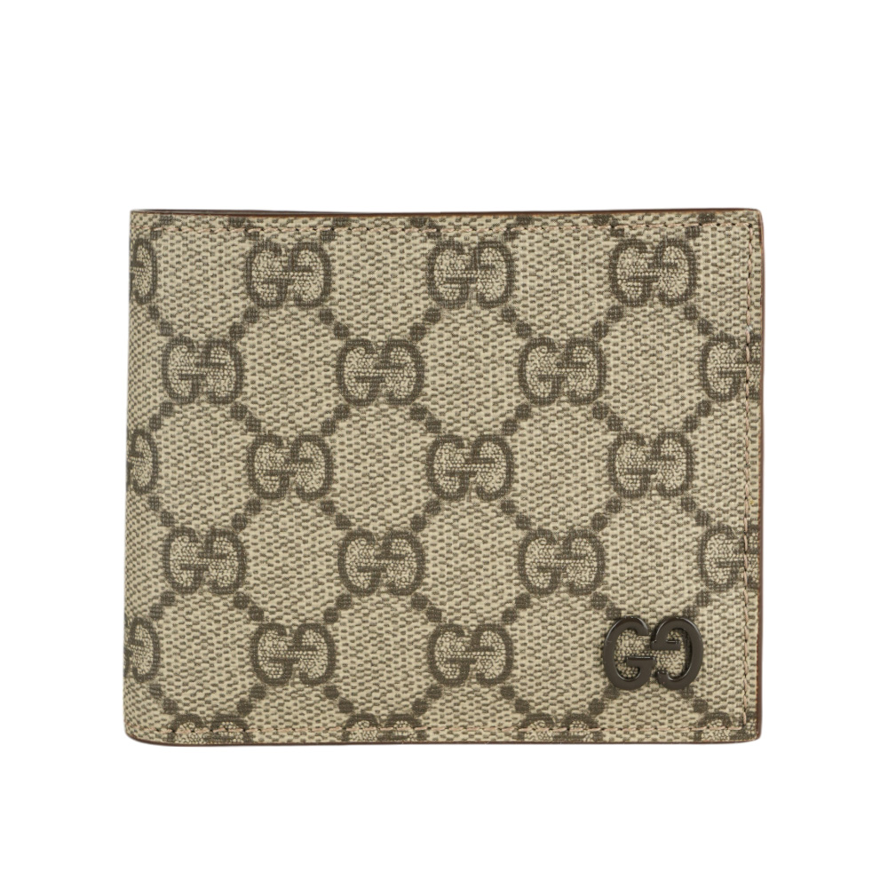 GUCCI 古馳 棕色GG Logo 塗層帆布對開8卡短夾(米色/烏木色)