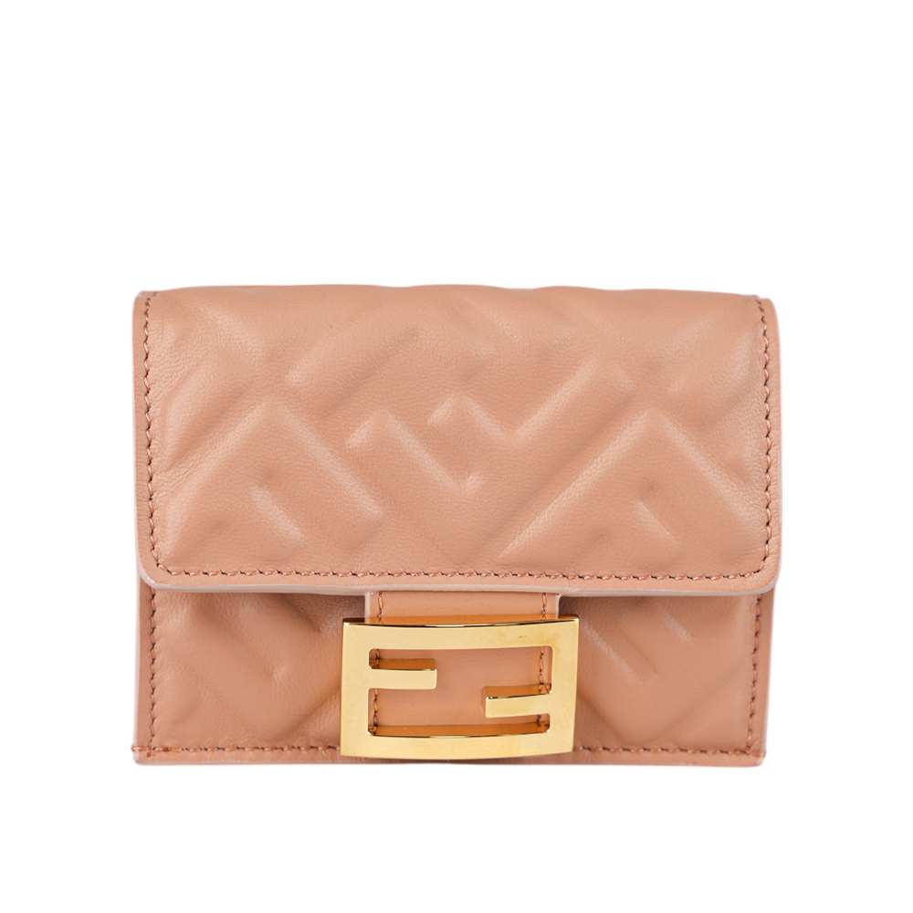 FENDI 芬迪 Baguette FF Logo三折短夾(粉紅色)(Micro)