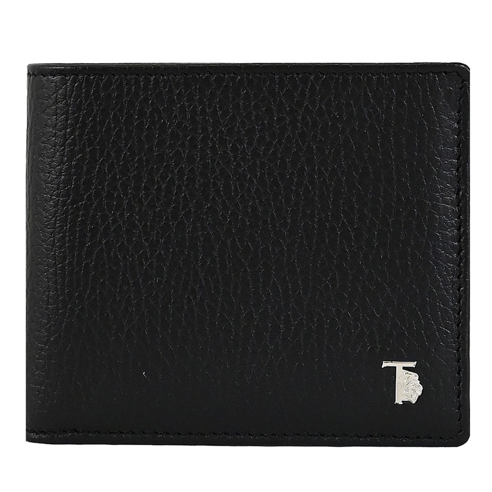 TOD'S 金屬LOGO波紋小牛皮對開八卡短夾.黑- PChome 24h購物