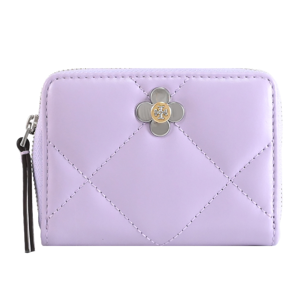 TORY BURCH 四葉草標誌LOGO拉鍊卡片零錢包.淡紫