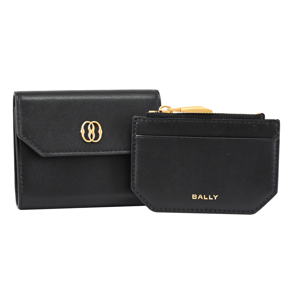 BALLY EMBLEM 金屬LOGO附活動夾零錢短夾.黑
