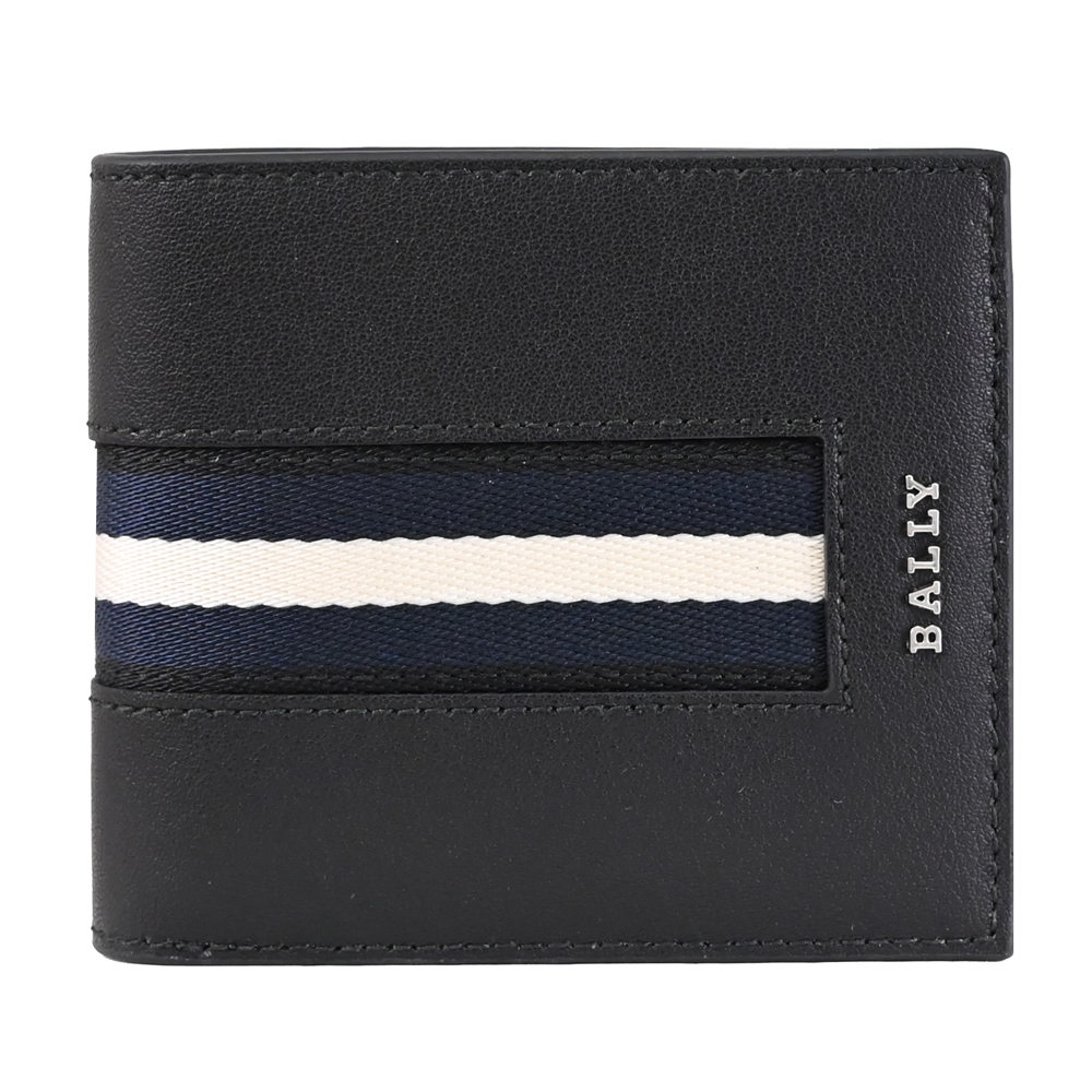 BALLY HASAI 經典LOGO織帶對開八卡短夾.黑