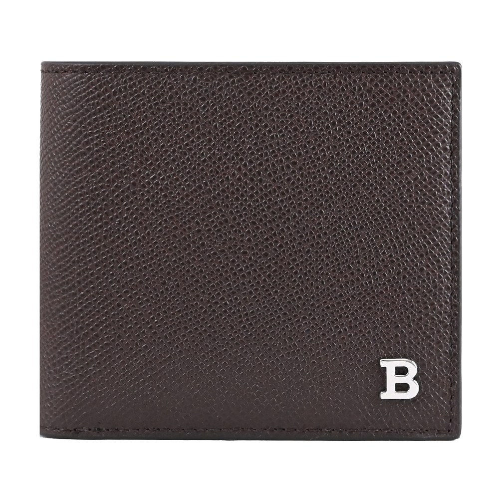 BALLY BYIE 金屬LOGO牛皮4卡零錢短夾.深咖