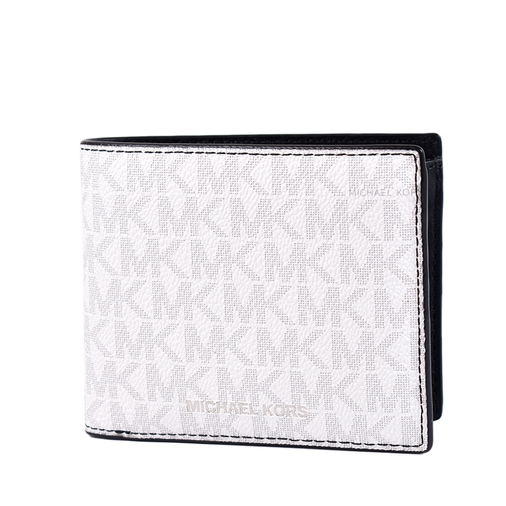 Michael Kors Greyson 男款 緹花LOGO防刮零錢袋短夾-白色