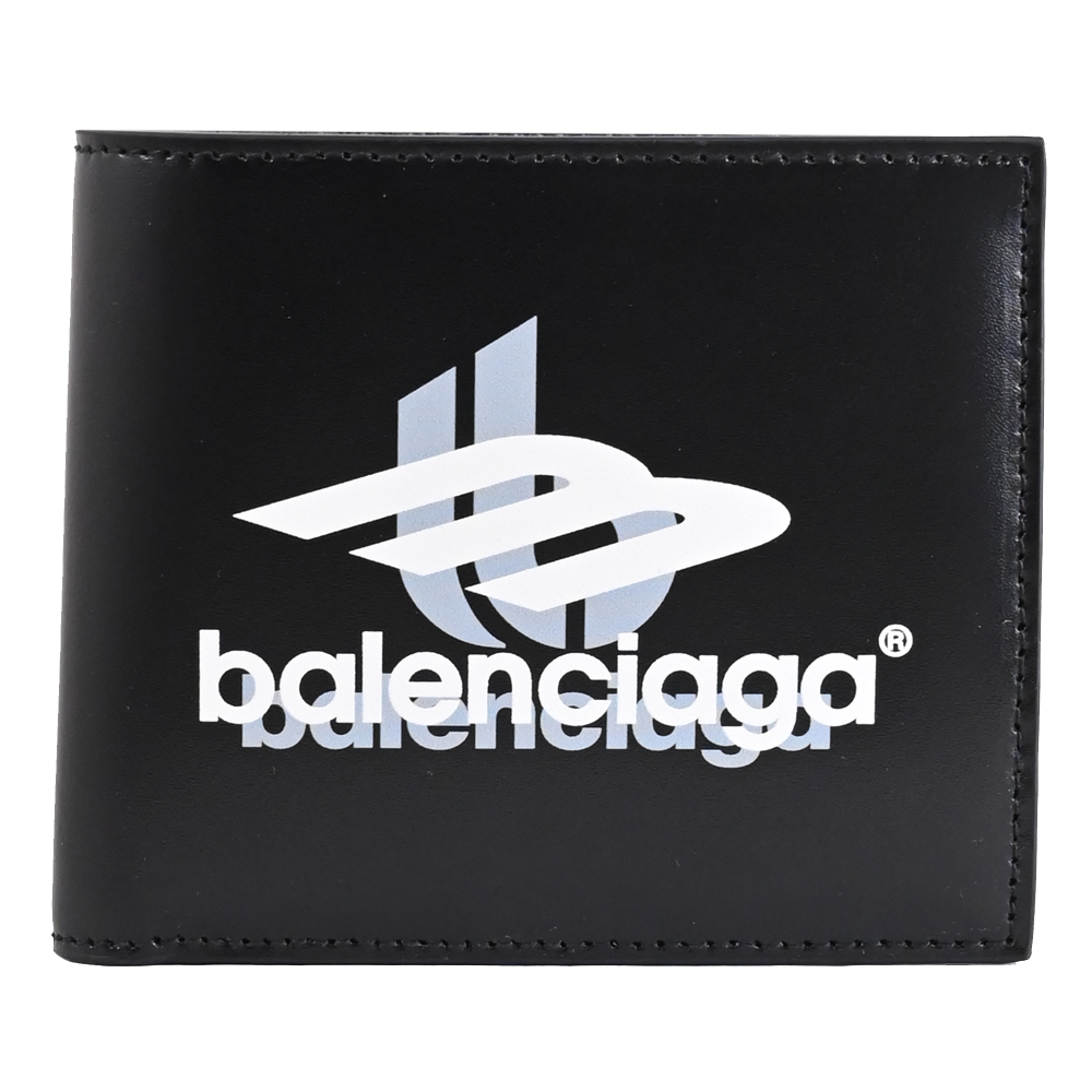 BALENCIAGA 巴黎世家 燙印LOGO滑面牛皮8卡短夾.黑