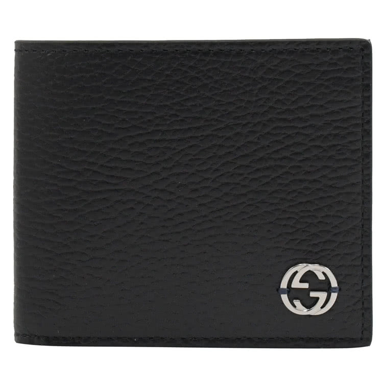 GUCCI 古馳 經典雙G LOGO內裡撞色4卡零錢短夾.黑/藍