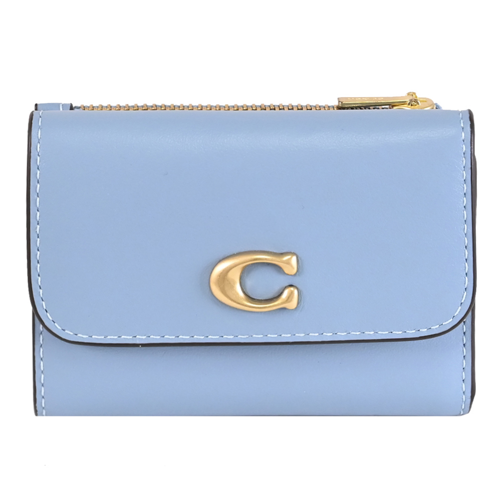 COACH 蔻馳 經典C LOGO可拆式零錢夾三折短夾.淺藍
