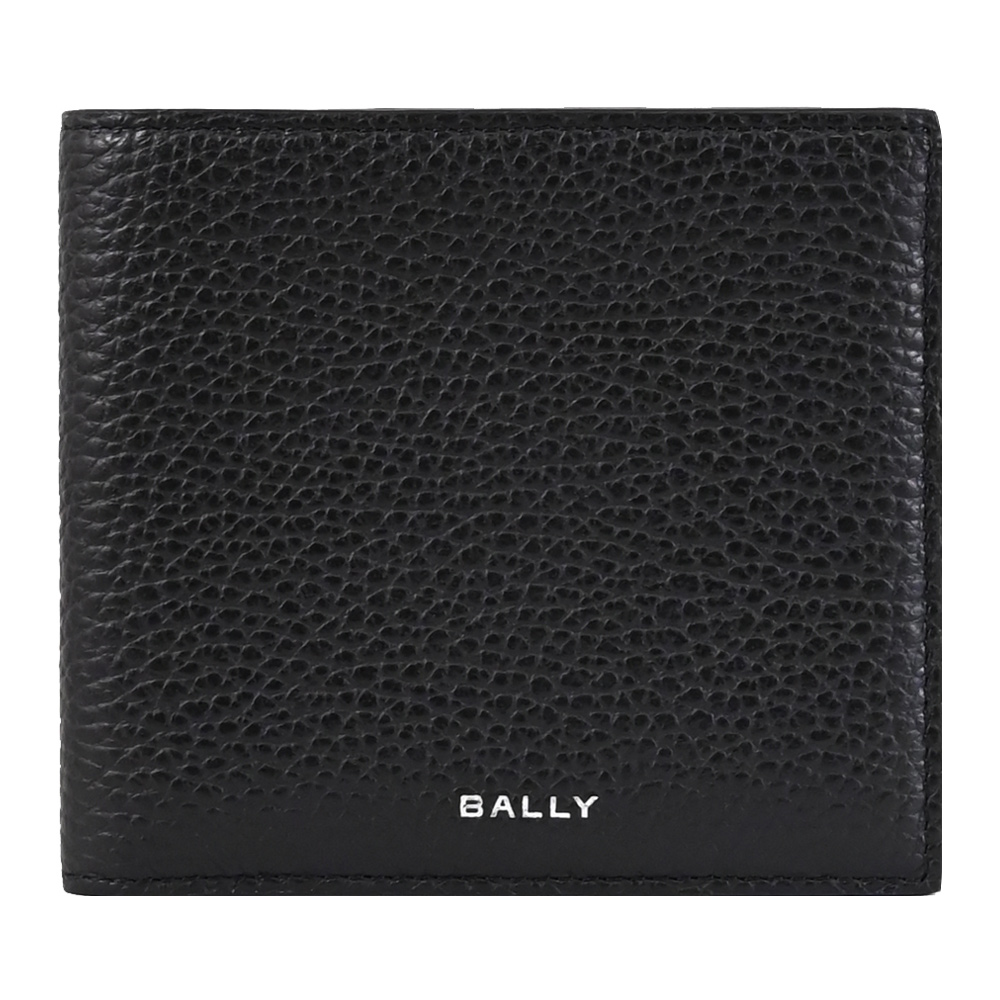BALLY YORK 燙印LOGO荔枝牛皮8卡短夾.黑