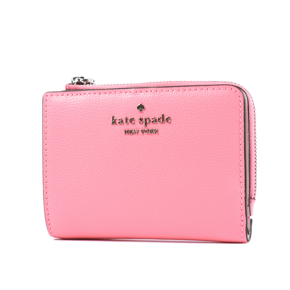 Kate Spade 鵝卵石紋L型拉鍊釦式短夾-葡萄柚粉