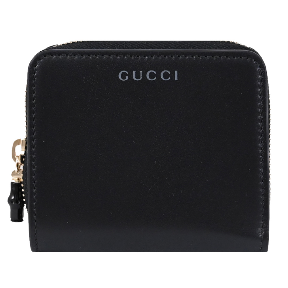 GUCCI 古馳 Script 燙印LOGO皮革竹節造型零錢短夾.黑