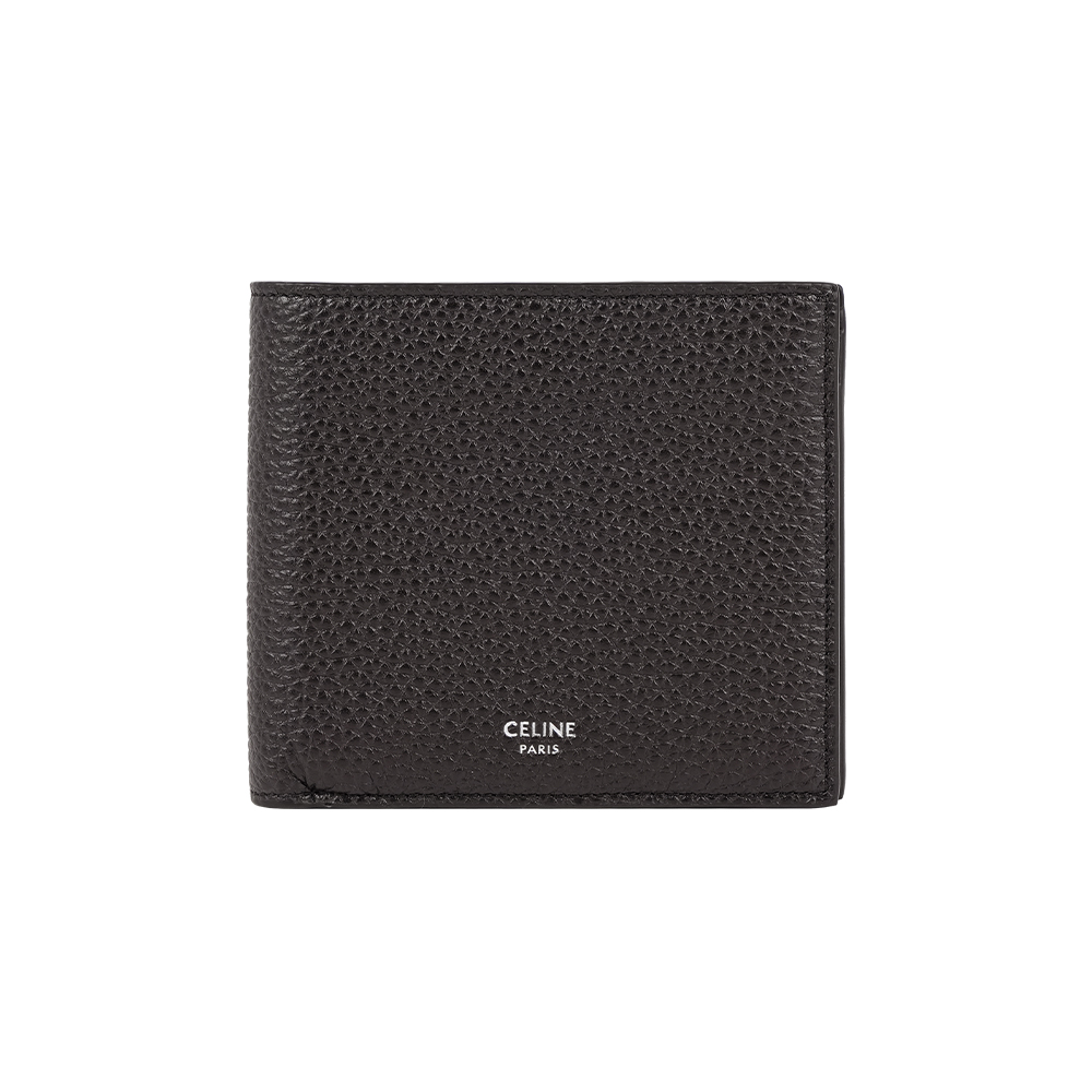 CELINE 銀字粒紋牛皮對開零錢袋短夾(咖啡色)