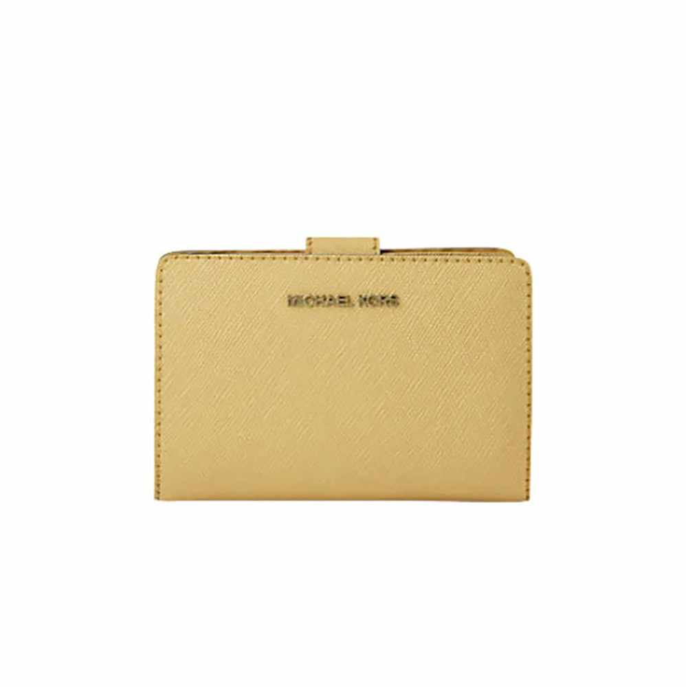 Michael Kors 防刮皮革釦式素面中夾-鵝黃
