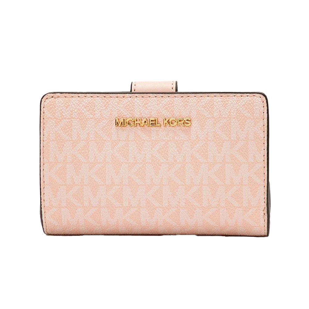 Michael Kors 防刮皮革釦式滿版中夾-粉紅