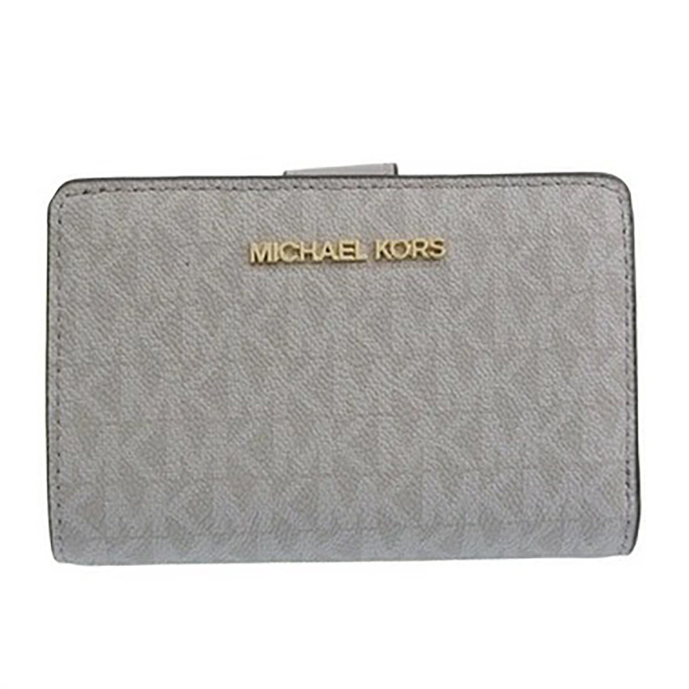 Michael Kors 防刮皮革釦式滿版中夾-灰