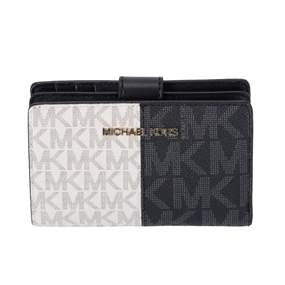 Michael Kors 防刮皮革釦式滿版中夾-黑白雙色
