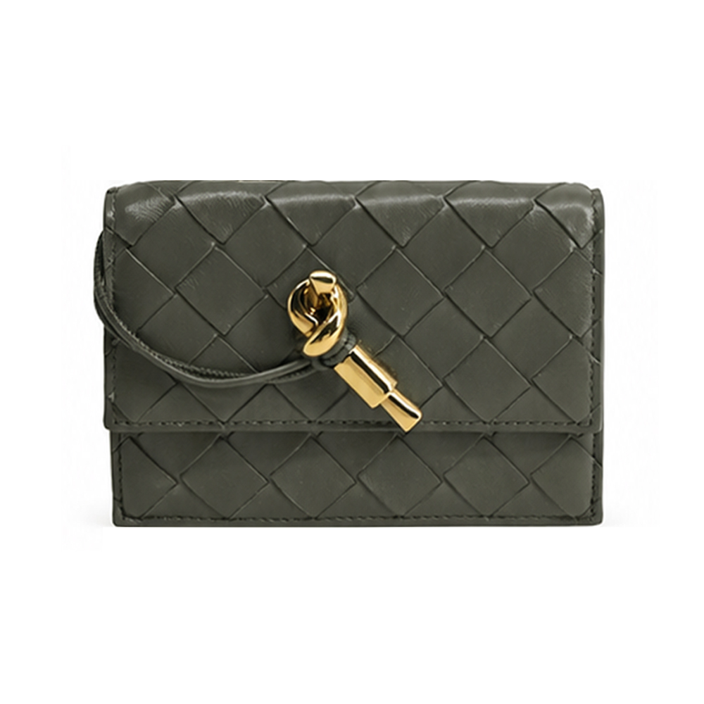 BOTTEGA VENETA 寶緹嘉 Andiamo 經典編織羊皮翻蓋卡片夾(墨綠)