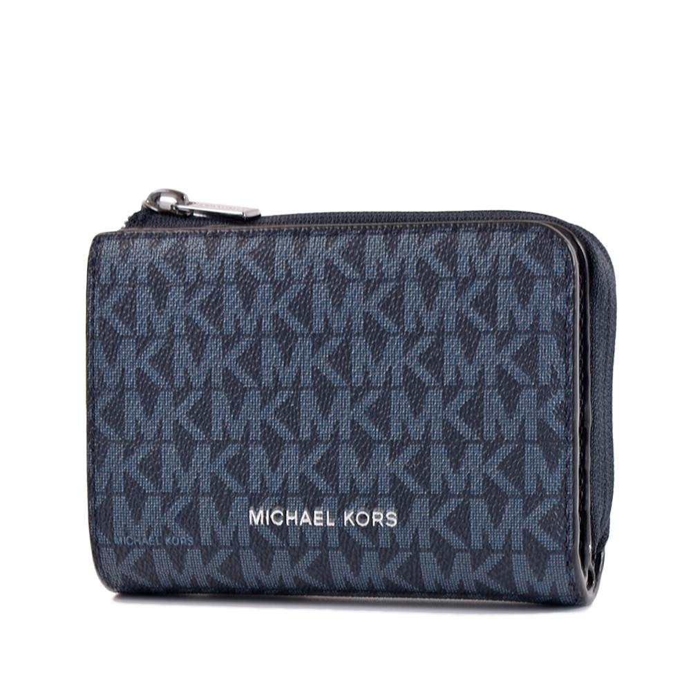 Michael Kors 男款 COOPER 緹花LOGO防刮零錢袋對開釦式短夾-藍色