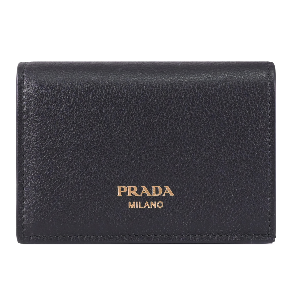 PRADA 普拉達 燙金LOGO對開扣式零錢短夾.黑