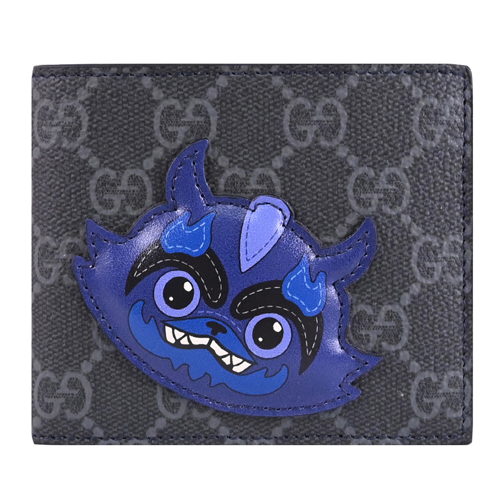 GUCCI 古馳 Gucci Besties 立體小怪物對折8卡短夾.黑灰/藍
