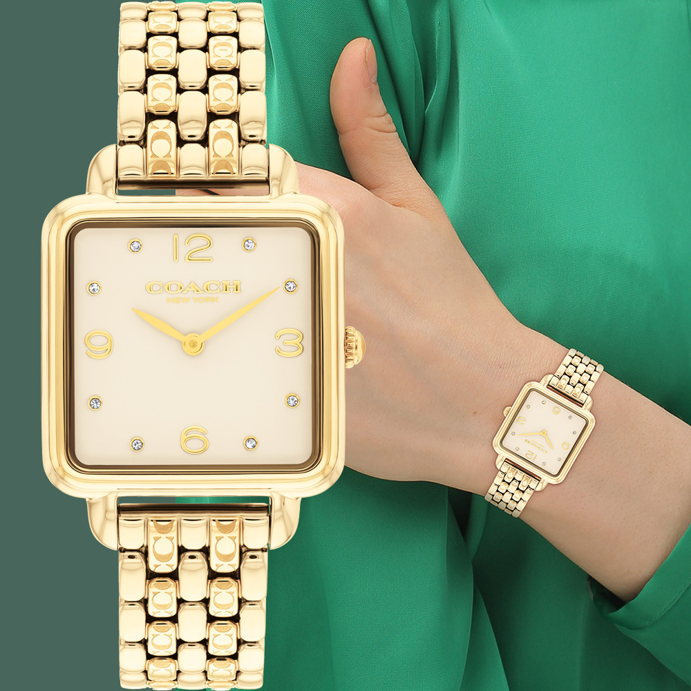 COACH Cass 復古方型晶鑽女錶-28mm CO14504495