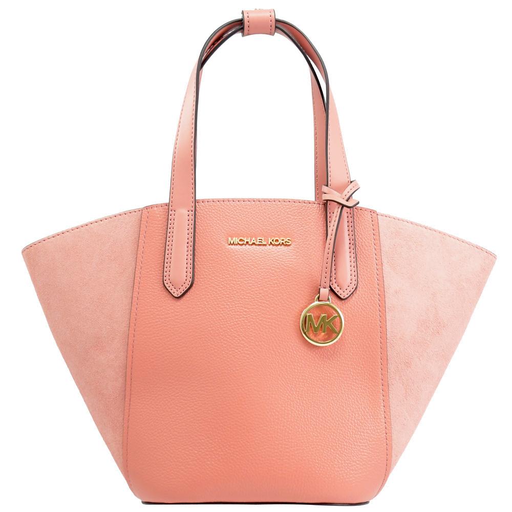 Michael Kors PORTIA 絨面皮革手提肩背托特包.粉/小