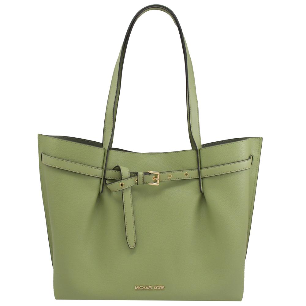 Michael Kors EMILIA 荔枝皮革三層肩背托特包.草綠
