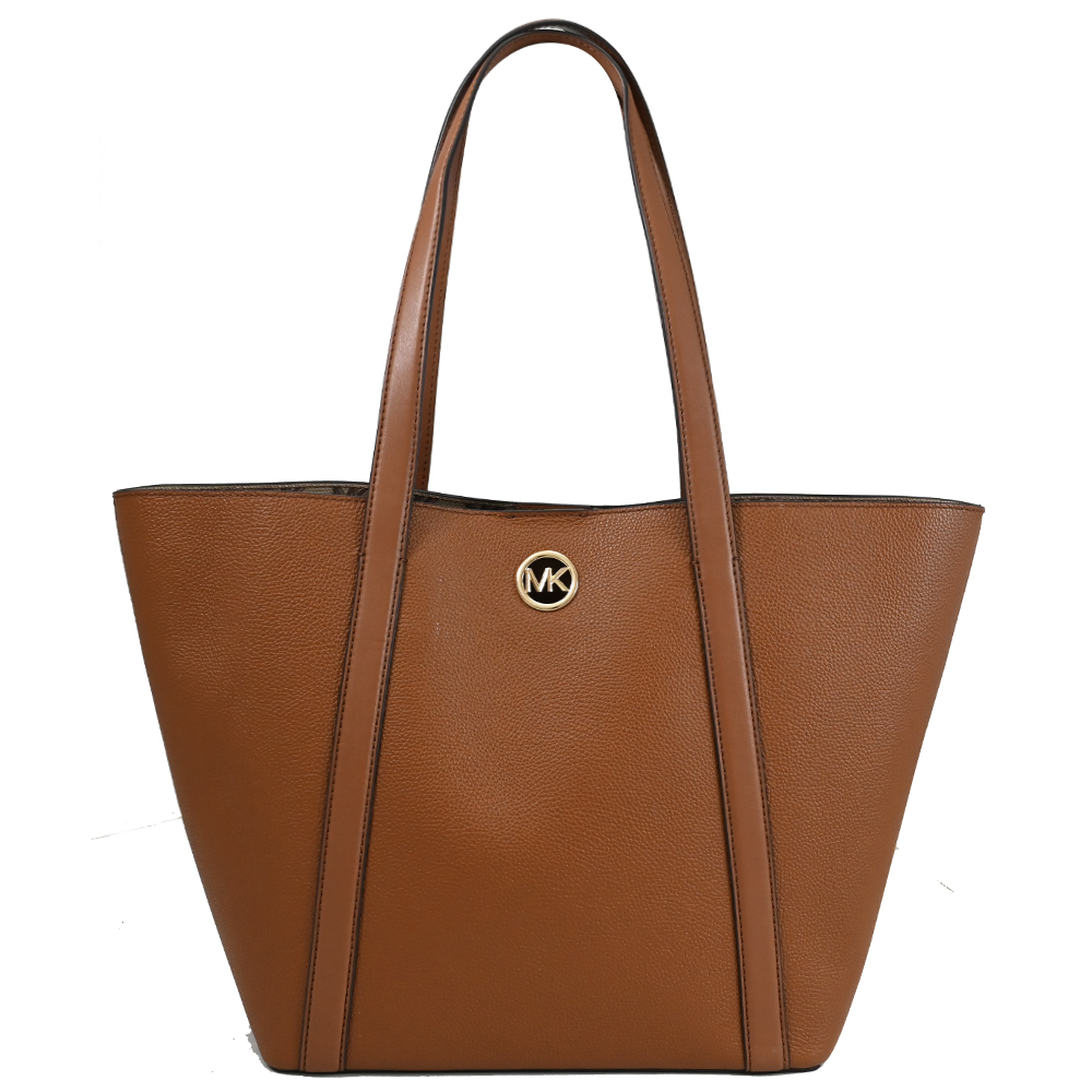 Michael Kors HADLEIGH 金屬LOGO皮革大肩背包.咖