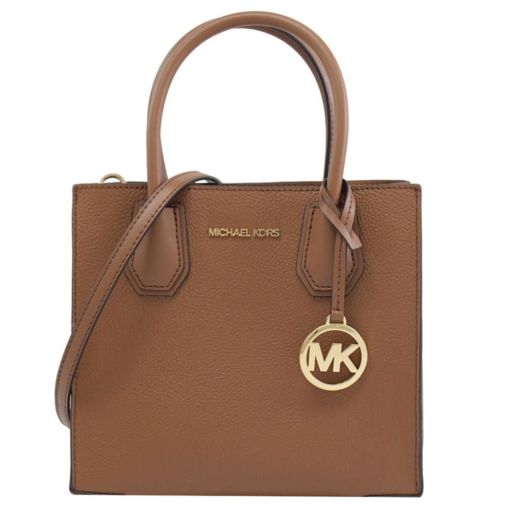 Michael Kors MERCER 素面荔枝紋手提兩用包.咖