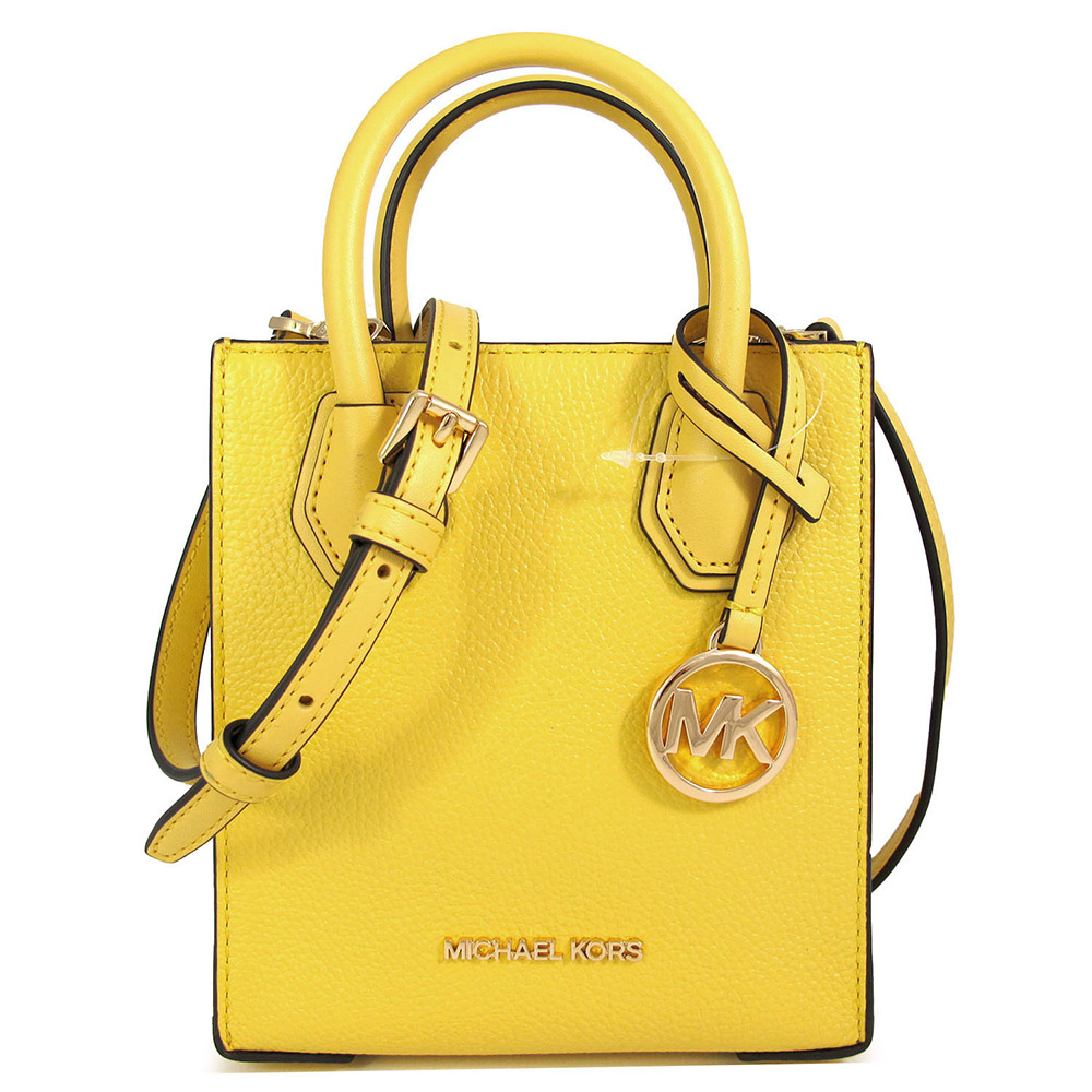 Michael Kors MERCER 金字LOGO水仙黃色荔枝紋皮革迷你兩用包