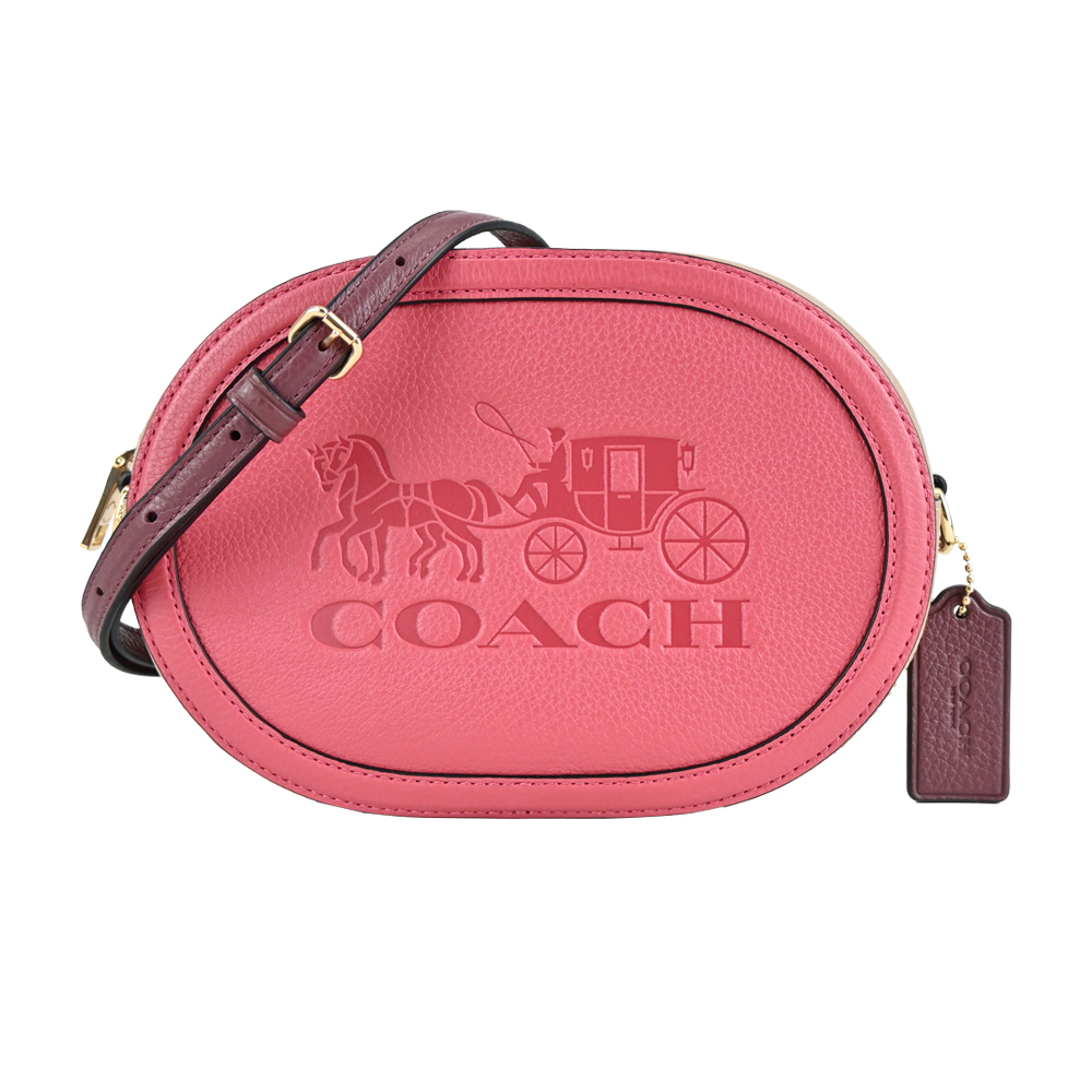 COACH 蔻馳 馬車壓印荔枝紋皮革斜背相機包(復古紫紅)