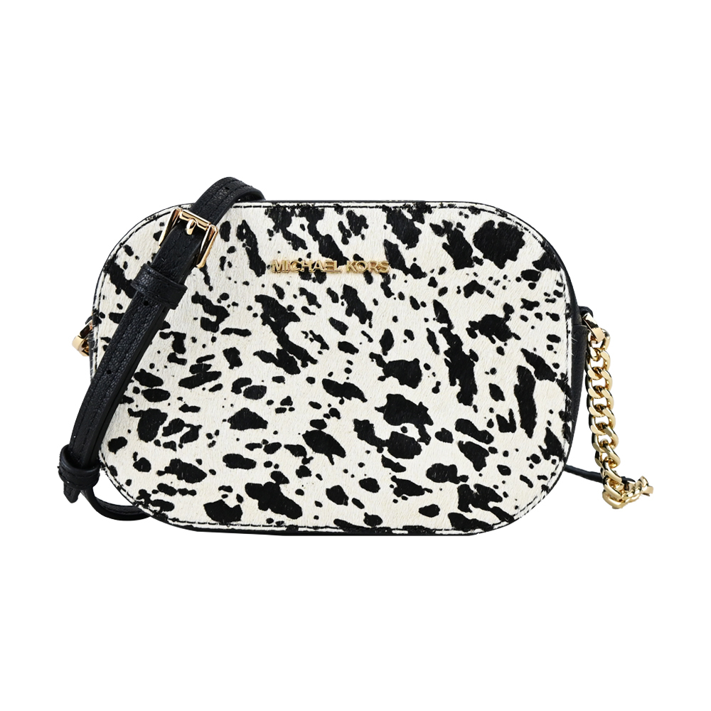 Michael Kors MK金字潑墨仿馬毛斜背包-黑