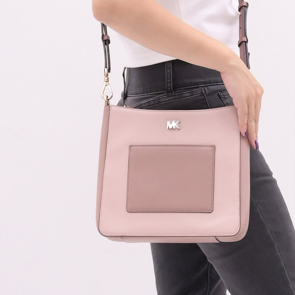 Michael Kors GLORIA 撞色皮革斜背包.玫瑰/粉